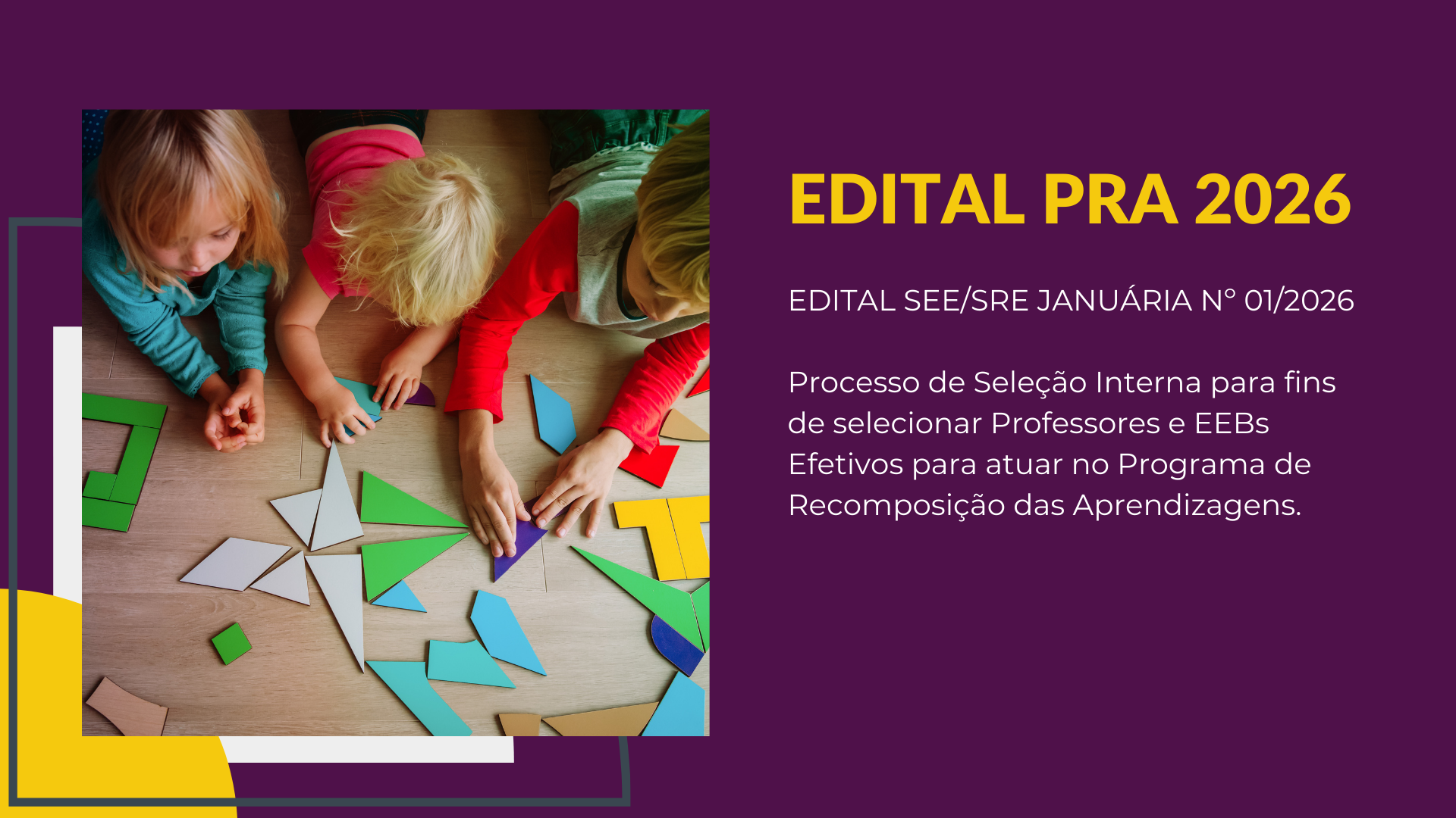Edital 01/2026 SRE Januária para Processo de Seleção Interna no âmbito do Programa de Recomposição das Aprendizagens (PRA)