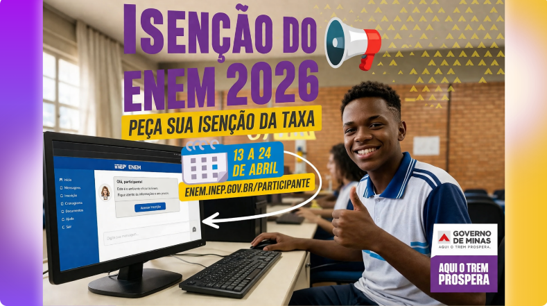 Estudantes mineiros já podem solicitar isenção da taxa de inscrição do Enem 2026